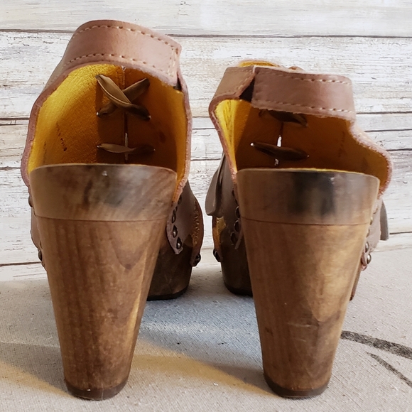 Sanita Leather Lace up Wooden Slingback Heels EU39 - Picture 6 of 8